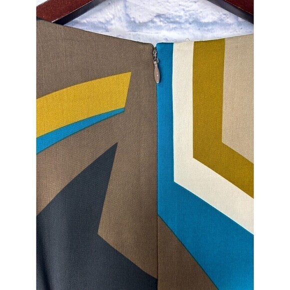 Tahari Arthur S Levine Dress Womens Sz 2 Abstract Multi Color Gathered Waist T4 - Picture 9 of 12